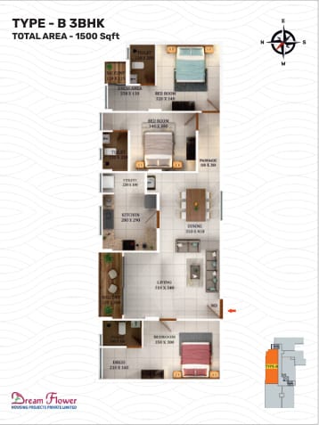 Aurelius Type B 3 BHK 1500 sqft