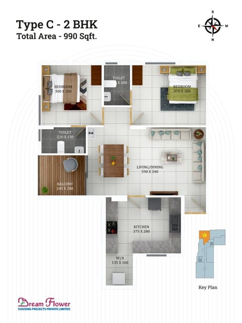 Leyenda 2 BHK 990 Floor Plan